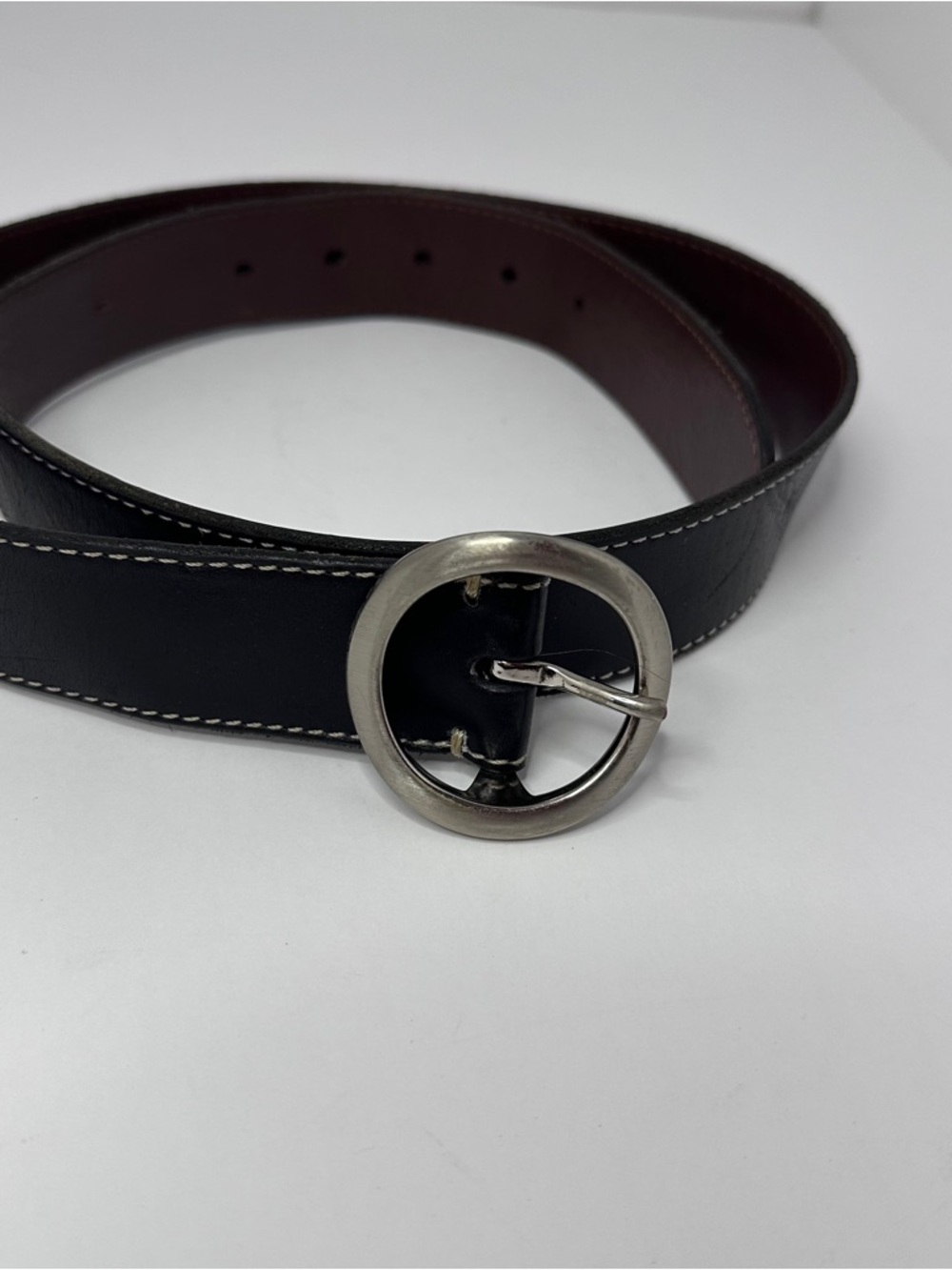 Cole Haan Black Leather Belt, Solid Brass Buckle, Made in Italy, Blokecore